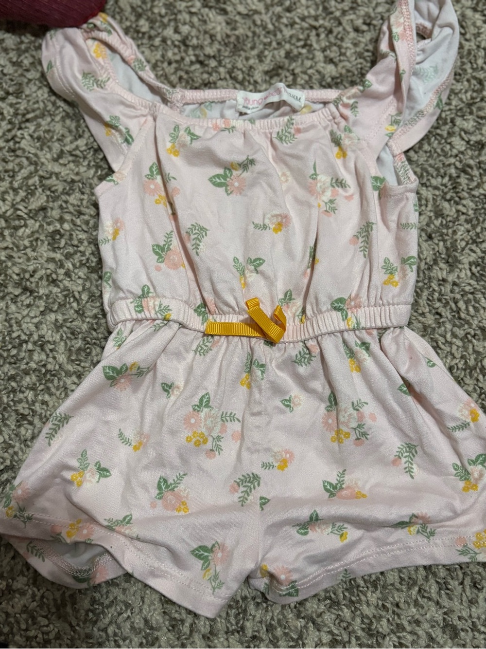 Girls' Pink Floral Romper with Yellow Bow